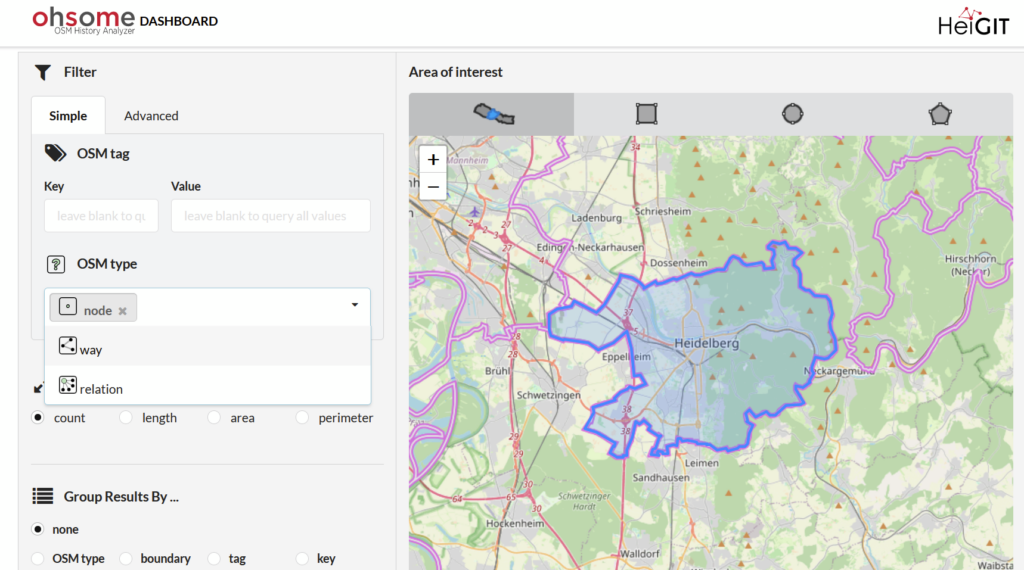 This is what the dashboard used to access the OSHDB data looks like.