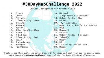 A listing of last year’s prompts from Topi Tjukanov’s Twitter event #30DayMapChallenge.