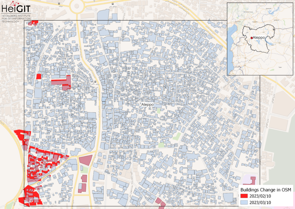 Map of change in elements created using the Data extraction – elements - geometry feature in QGIS. Data from OpenStreetMap, visualized using the ohsome API plugin.