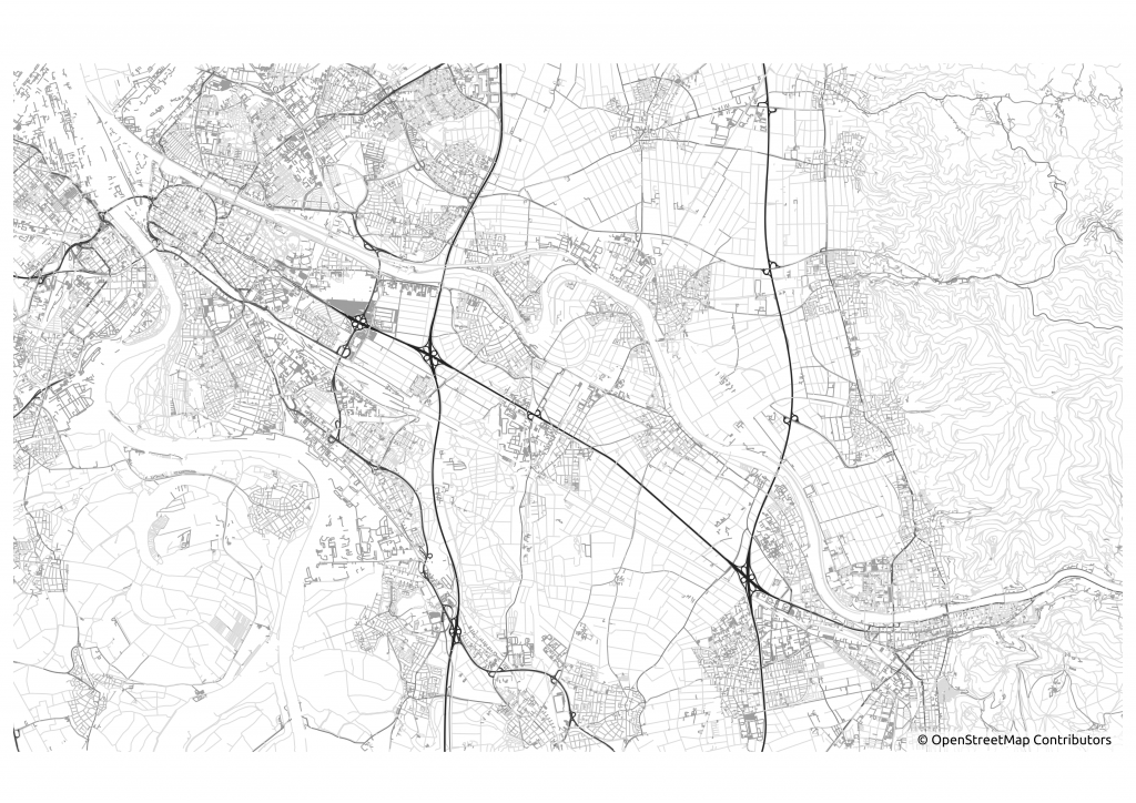 Caption: The road network in Mannheim and Heidelberg area, Adam Rousell’s submission for Day 2 (“Lines”) of Topi Tjukanov’s Twitter event #30DayMapChallenge. Map derived from OpenStreetMap data.