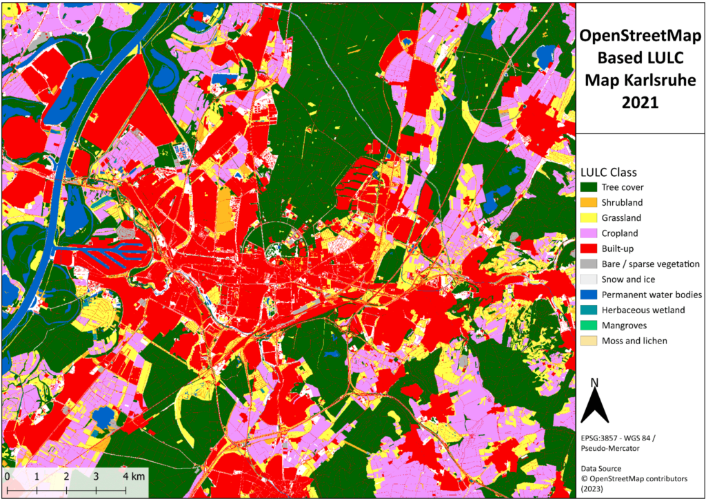 OpenStreetMap based LULC Map generated for Karlsruhe