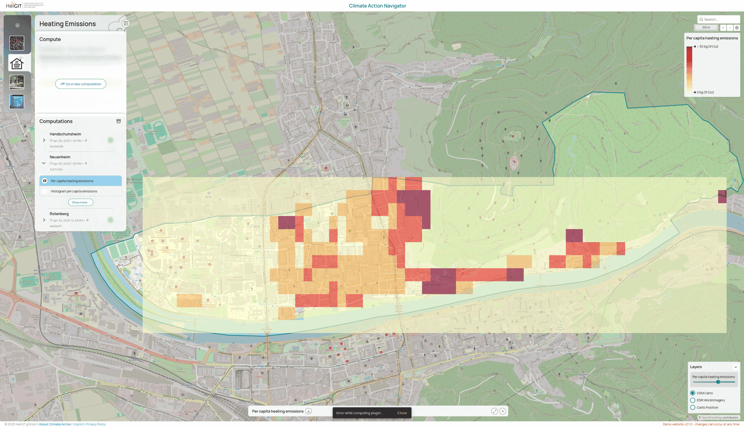 Map of Heidelberg-Neuenheim showing the Residential Heating Emissions per Capita