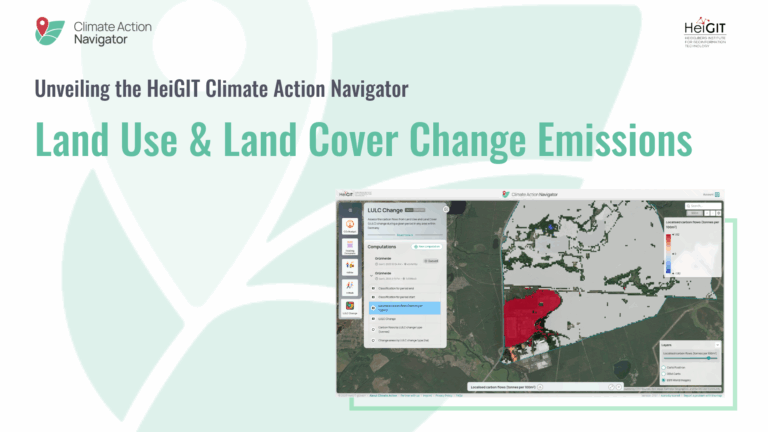 Unveiling the HeiGIT Climate Action Navigator - Land Use and Land Cover Change Emissions. Screenshot of LULC Change Tool in CAN - This example shows Grünheide, Germany