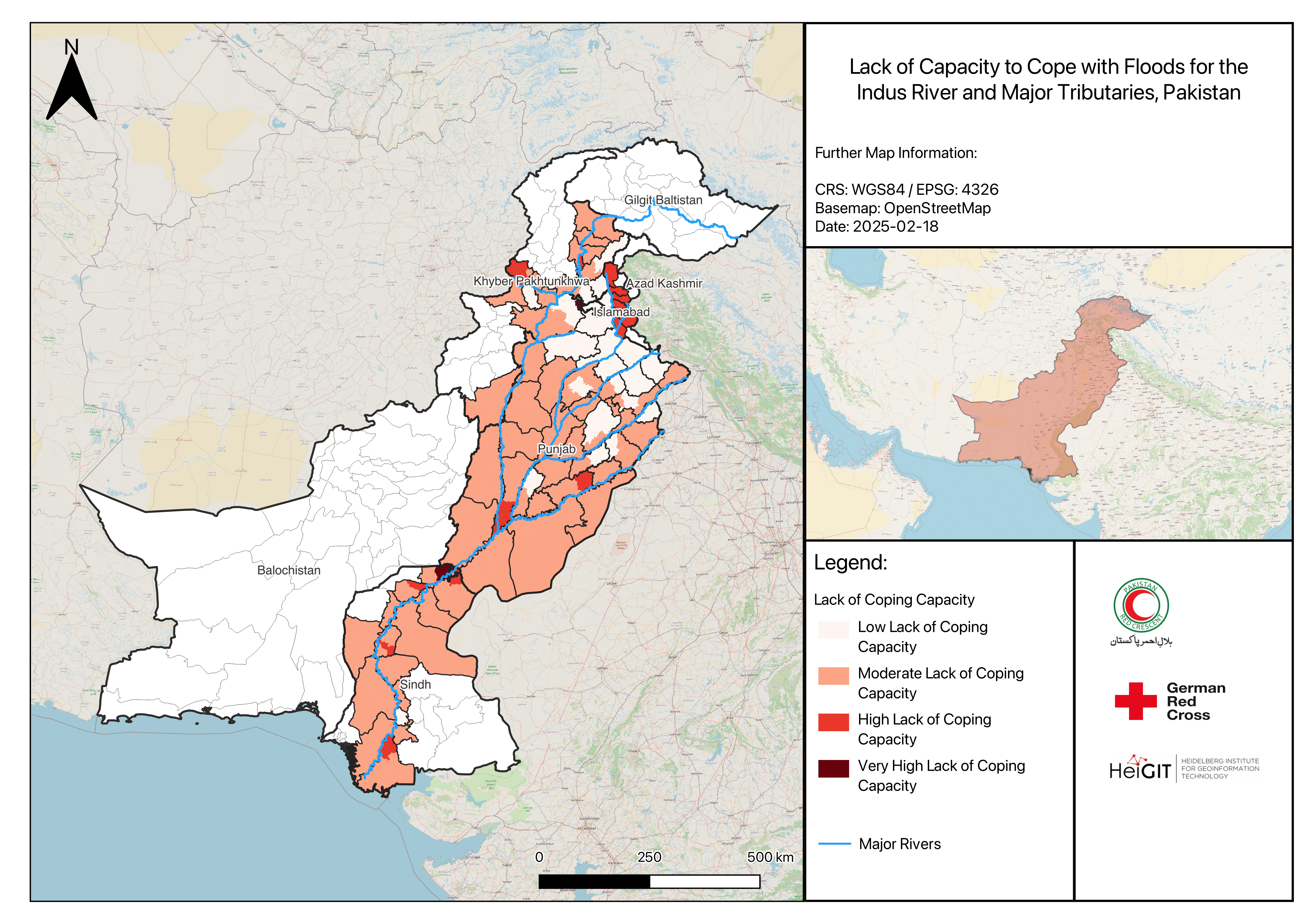 Example of the risk assessment QGIS plugin: flood risk in the Indus river basin in Pakistan