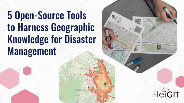 post banner: 5 Open-Source Tools to Harness Geographic Knowledge for Disaster Management. the image shows the Sketch Map Tool and the openrouteservice.