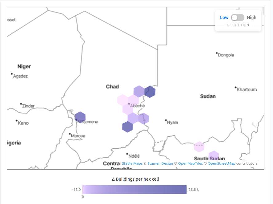 high resolution H3 map (zoom level 6) of Chad