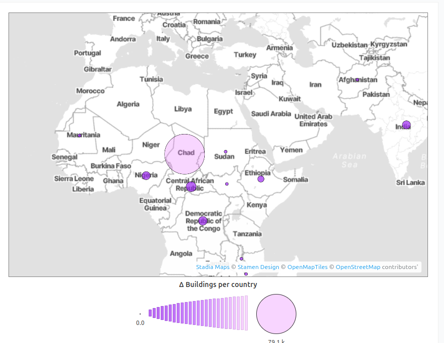 Karte von Afrika, die Gebäude pro Land darstellt