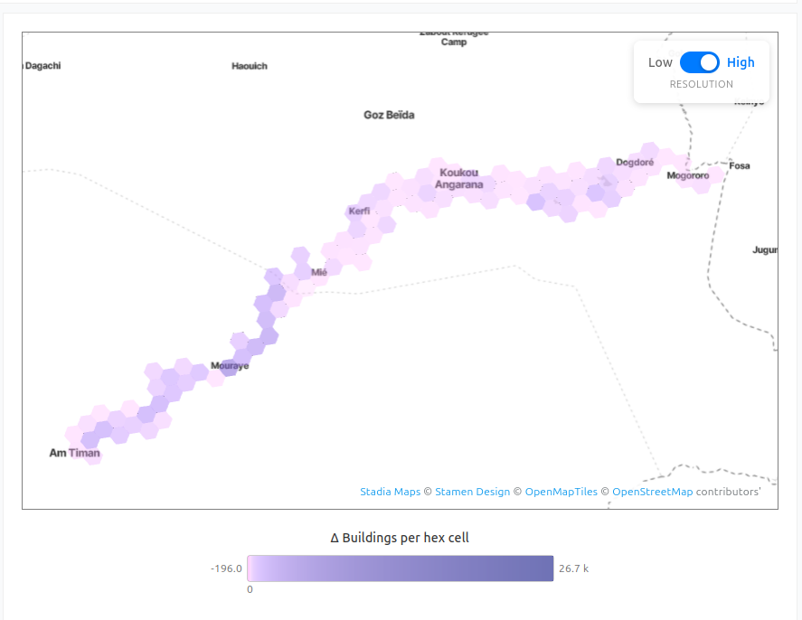low resolution H3 map (zoom level 3) of Chad