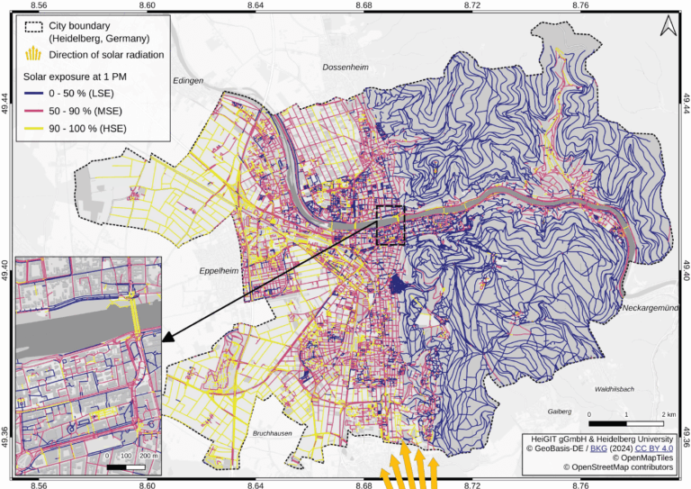 map of Heidelberg showing solar exposures