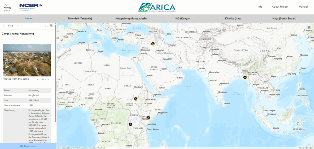 A screenshot of the geospatial platform ARICA