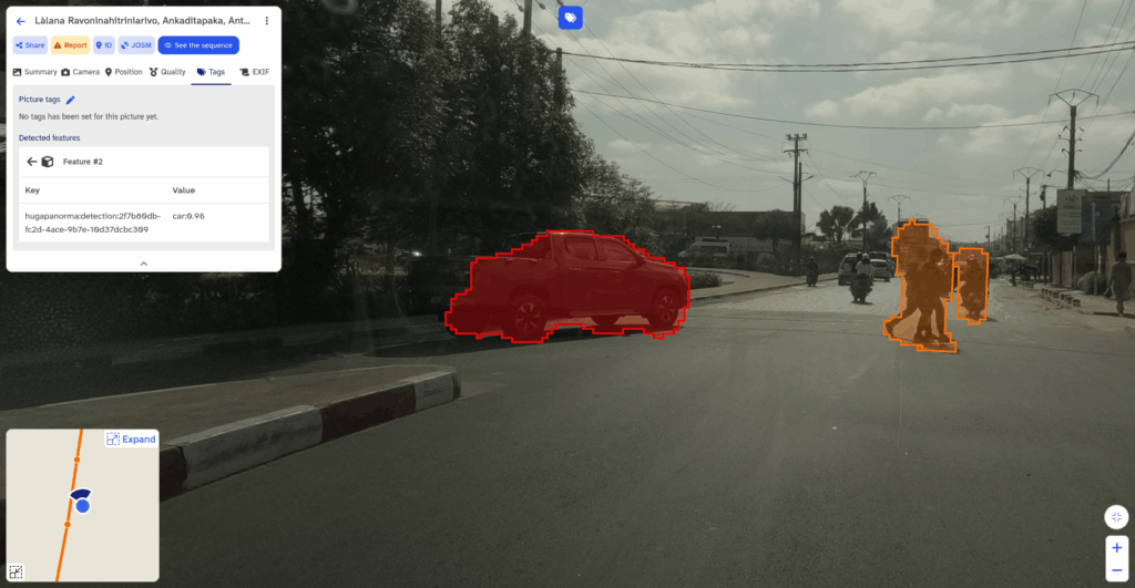 Example of object detection in the street-view imagery