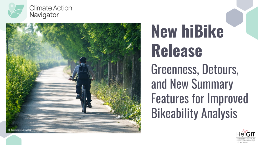 Person wearing a backpack riding a bicycle on a tree-lined path with sunlight filtering through.