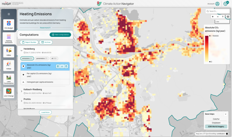 A screenshot of the Climate Action Navigator, the graphic shows the Heating Emissions assessment tool