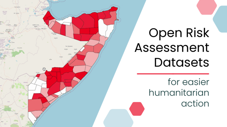 Map of Somalia with color-shaded regions and text 'Open Risk Assessment Datasets for easier humanitarian action'