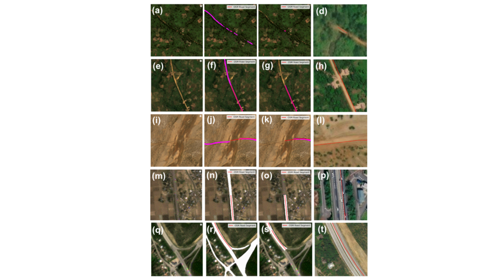 Grid of aerial images showing different road sections with markings and close-ups of road layouts and intersections.