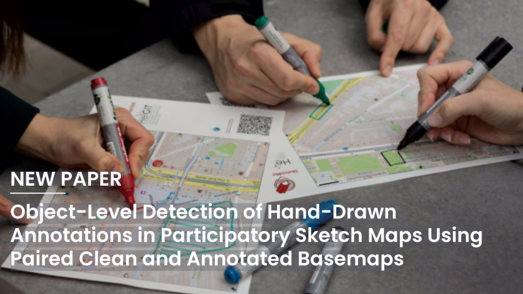 Three hands holding markers drawing green rectangles on printed maps on a table