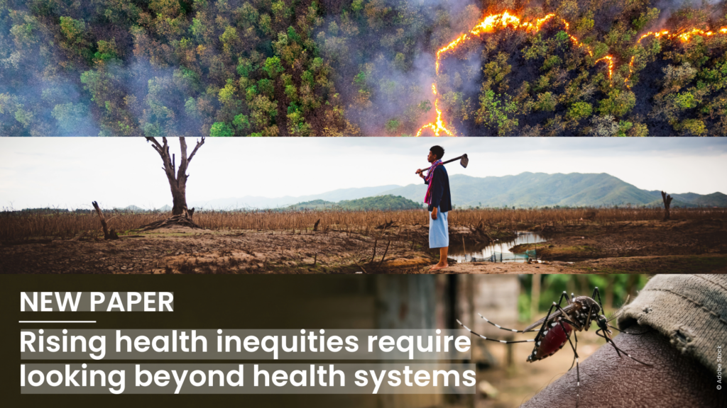 the graphic shows three images: a forest fire, drought and a tiger mosquito